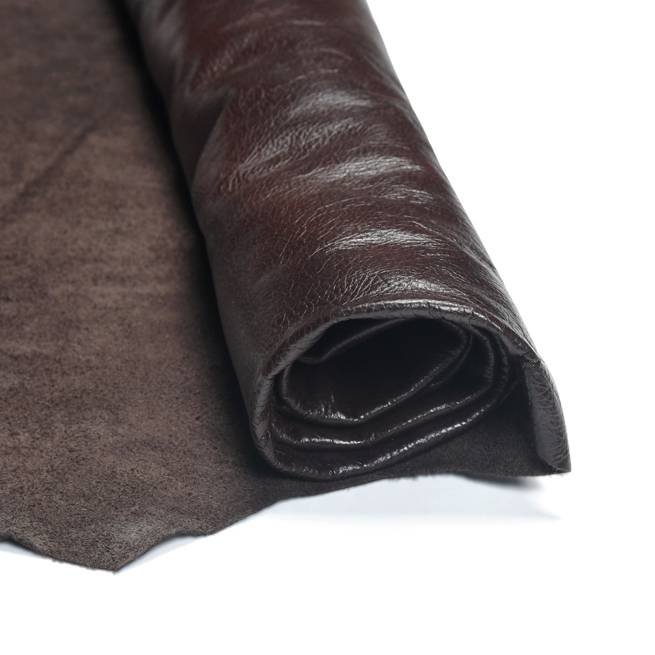 Full grain polished buffalo upholstery leather hide, brown