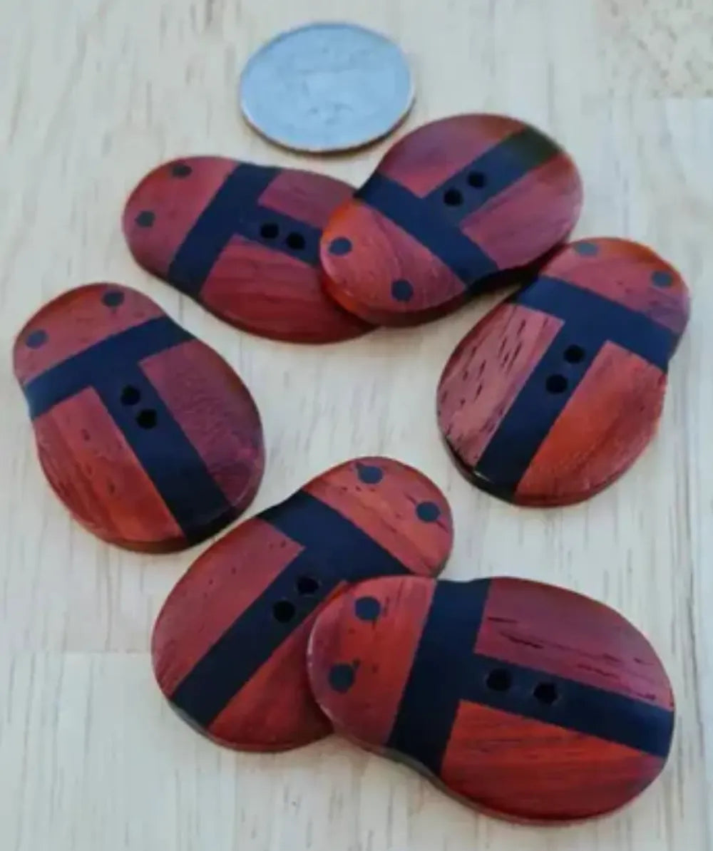 Padauk and Ebony Wood Bug Design Button, XL size 1.5 inch,  Set of 6