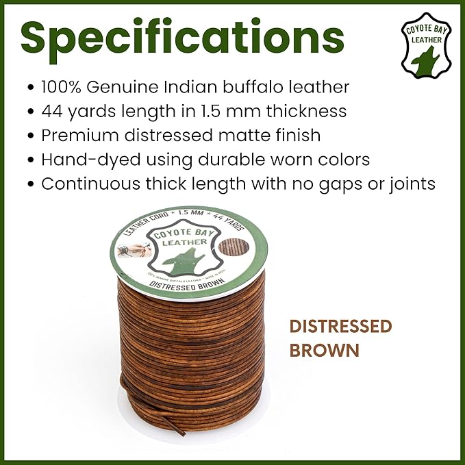 Round Leather Cords Distressed, 4 Colors: Brown, Tan, Teal, and Cherry