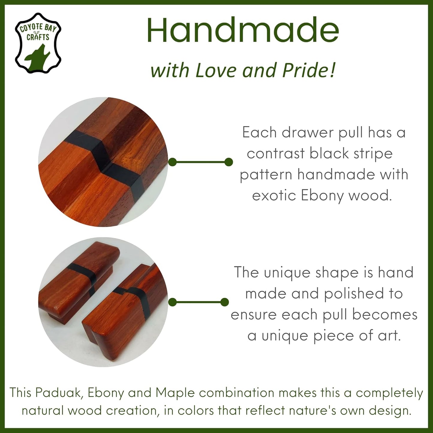 Handmade Wood Drawer Pulls Pack of 2 - Exotic Hardwoods