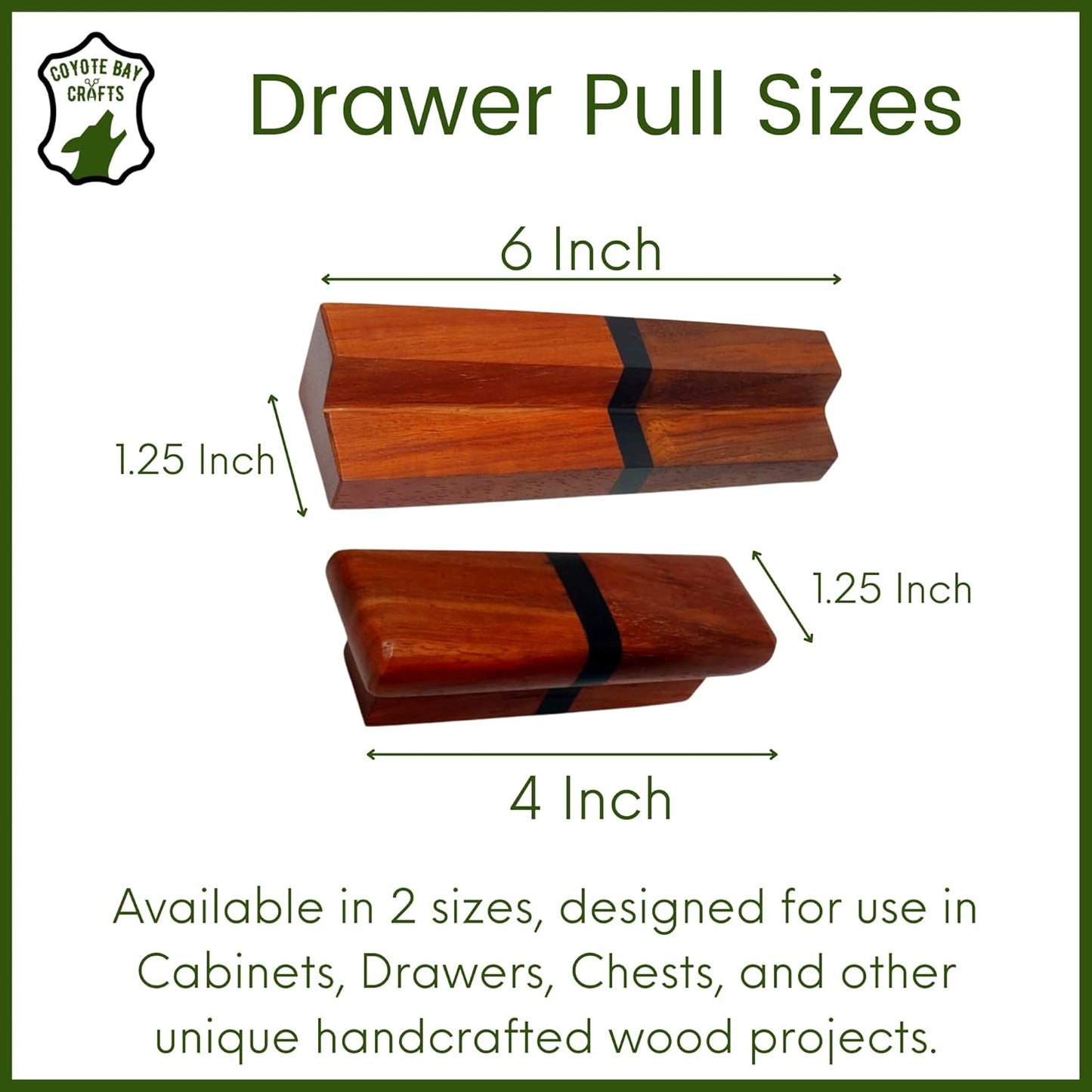 Handmade Wood Drawer Pulls Pack of 2 - Exotic Hardwoods