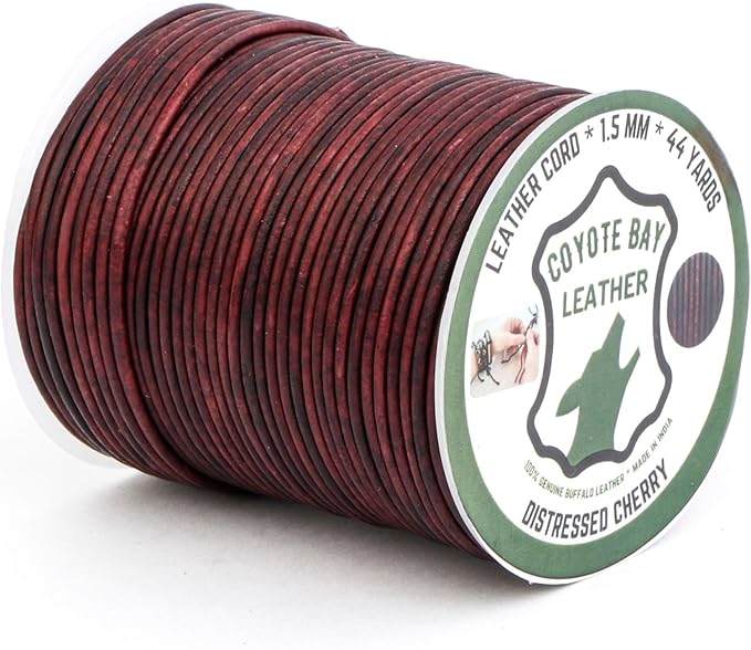 Round Leather Cords Distressed, 4 Colors: Brown, Tan, Teal, and Cherry