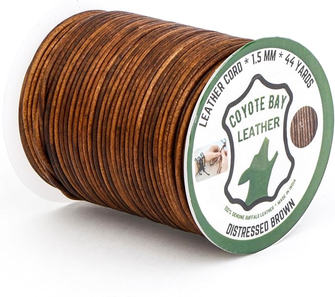 Round Leather Cords Distressed, 4 Colors: Brown, Tan, Teal, and Cherry