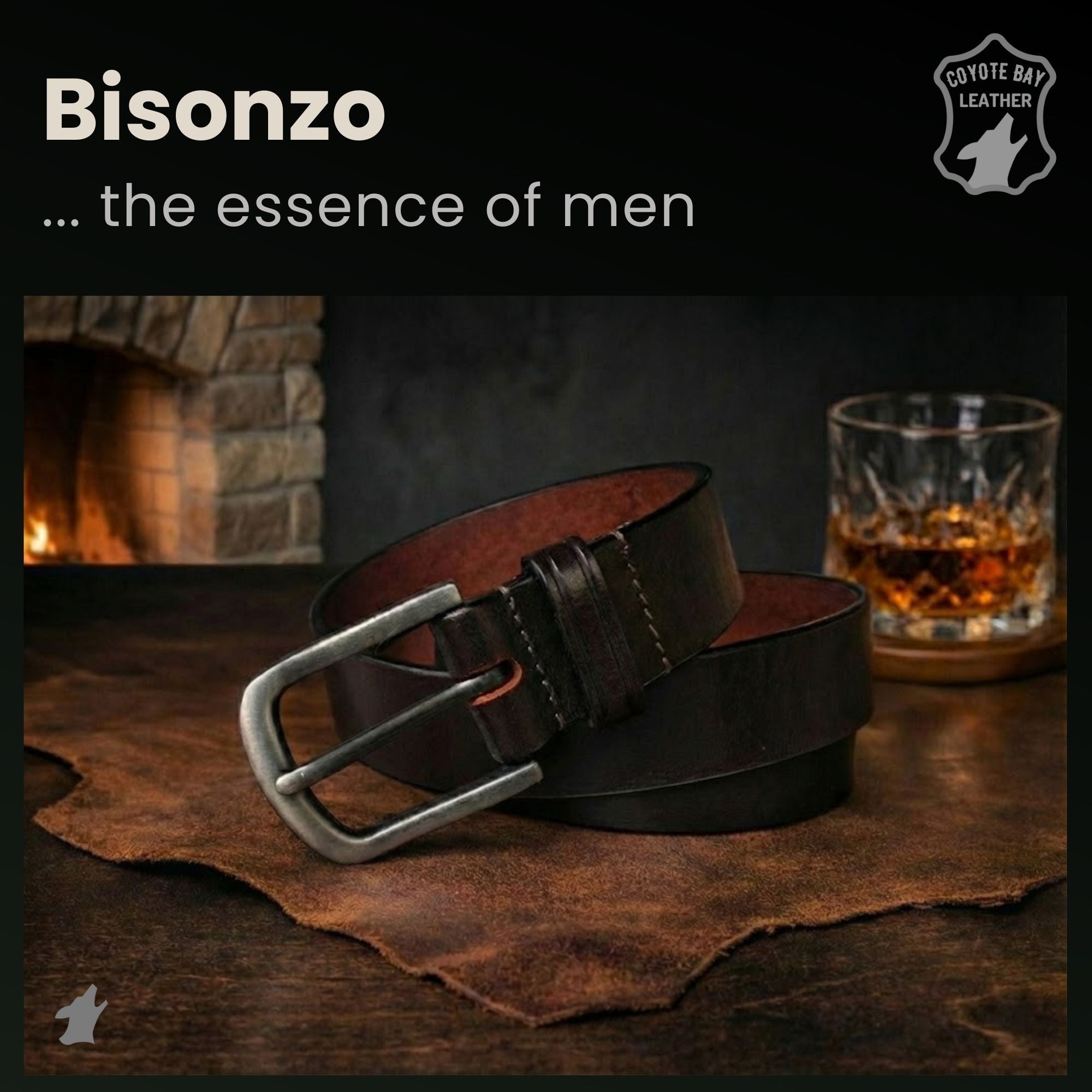 Bisonzo Mens Premium Full Grain Thick Leather Belt for Everyday Use