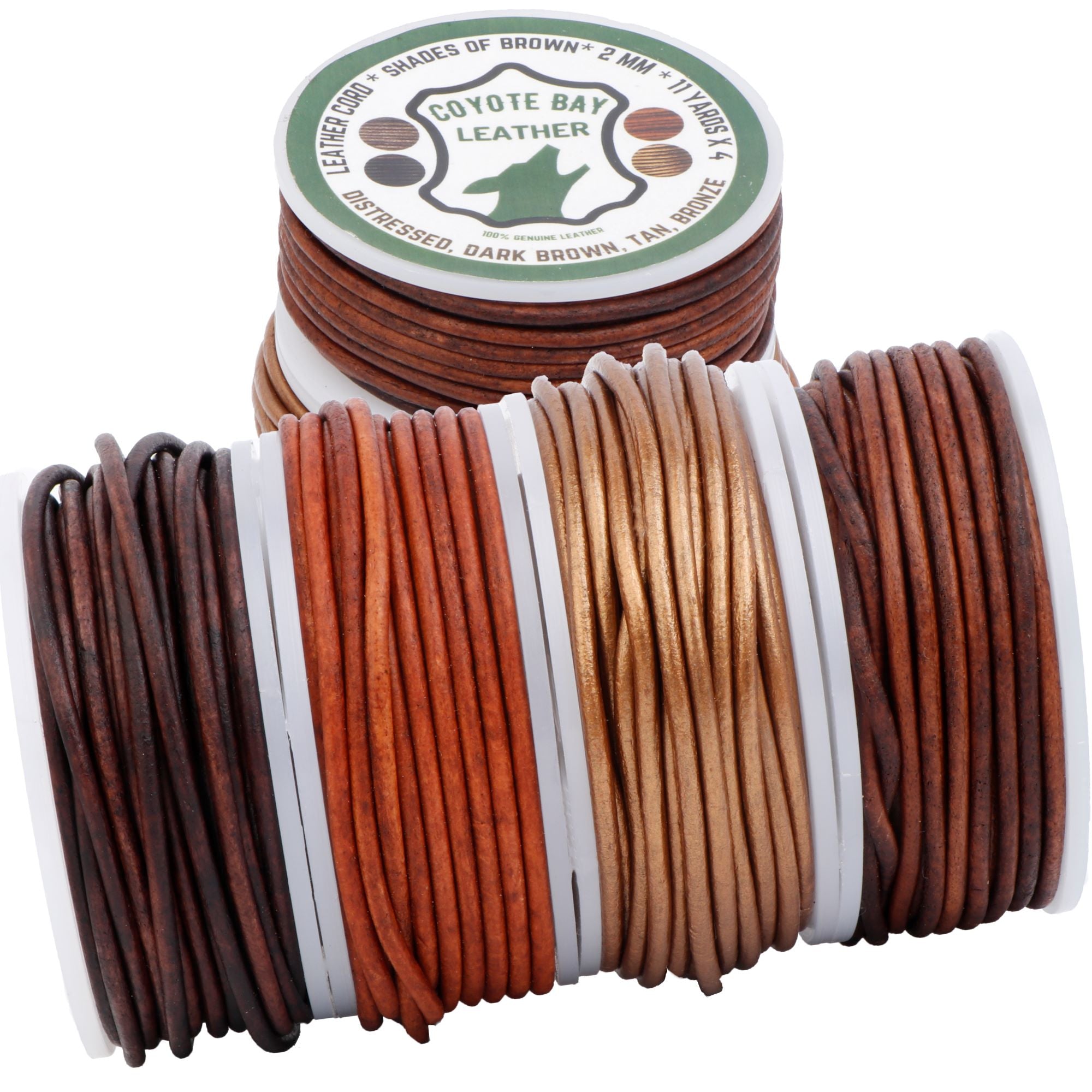 Round buffalo leather cord, 4 shades of brown variety pack, 2 mm