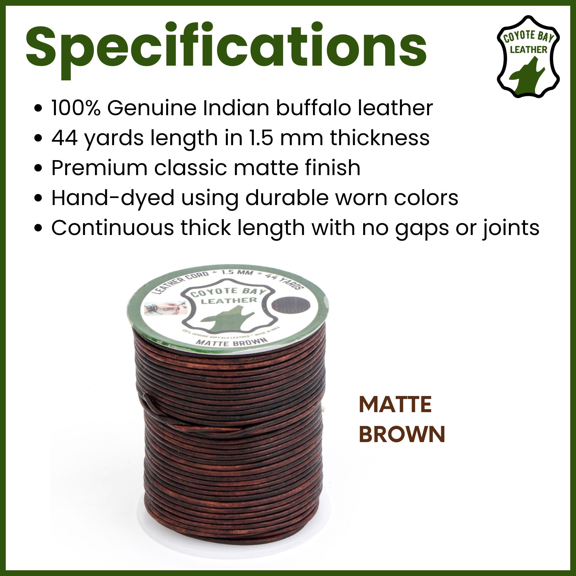 Round Leather Cord Classic Matte Finish, 4 Colors