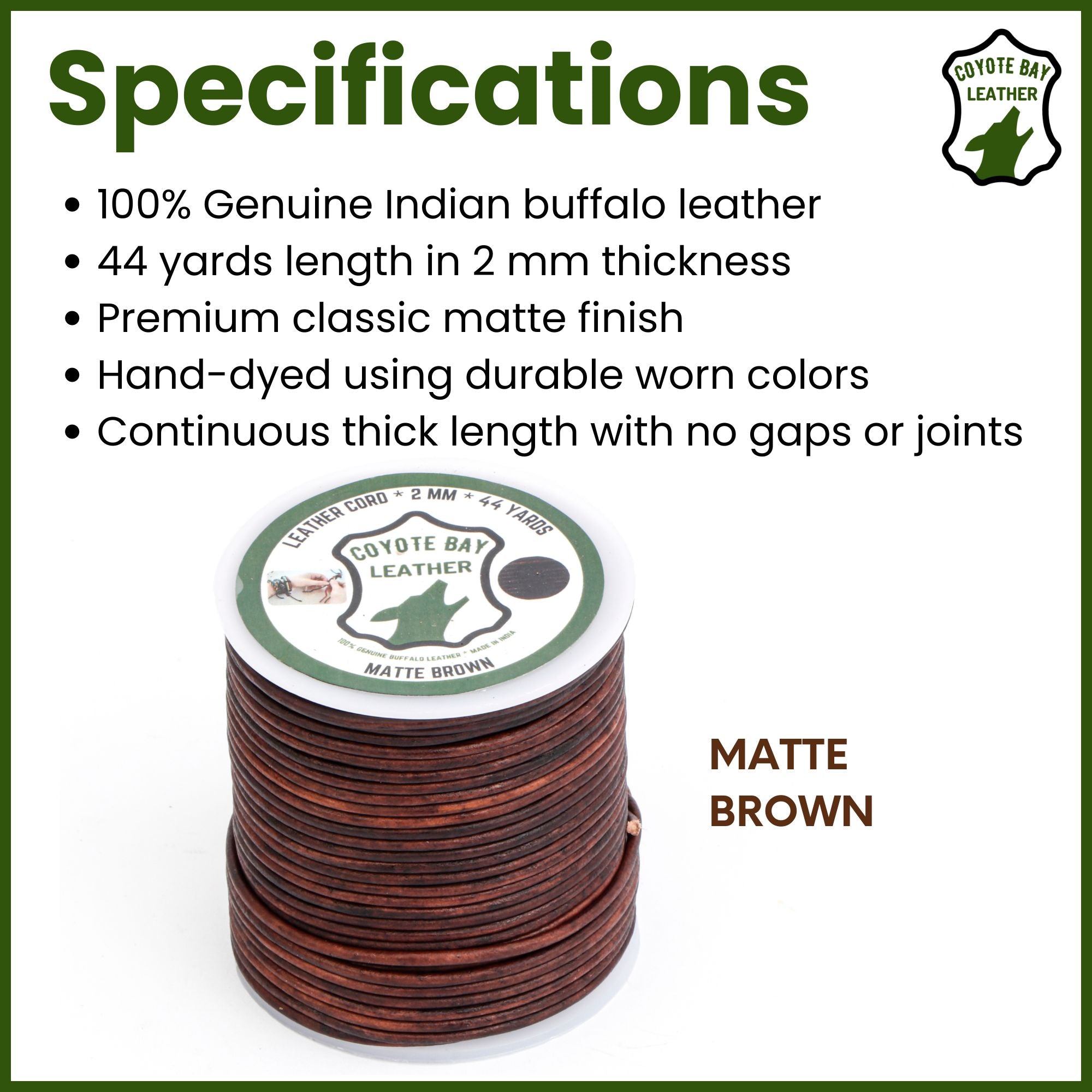 Round Leather Cord Classic Matte Finish, 4 Colors