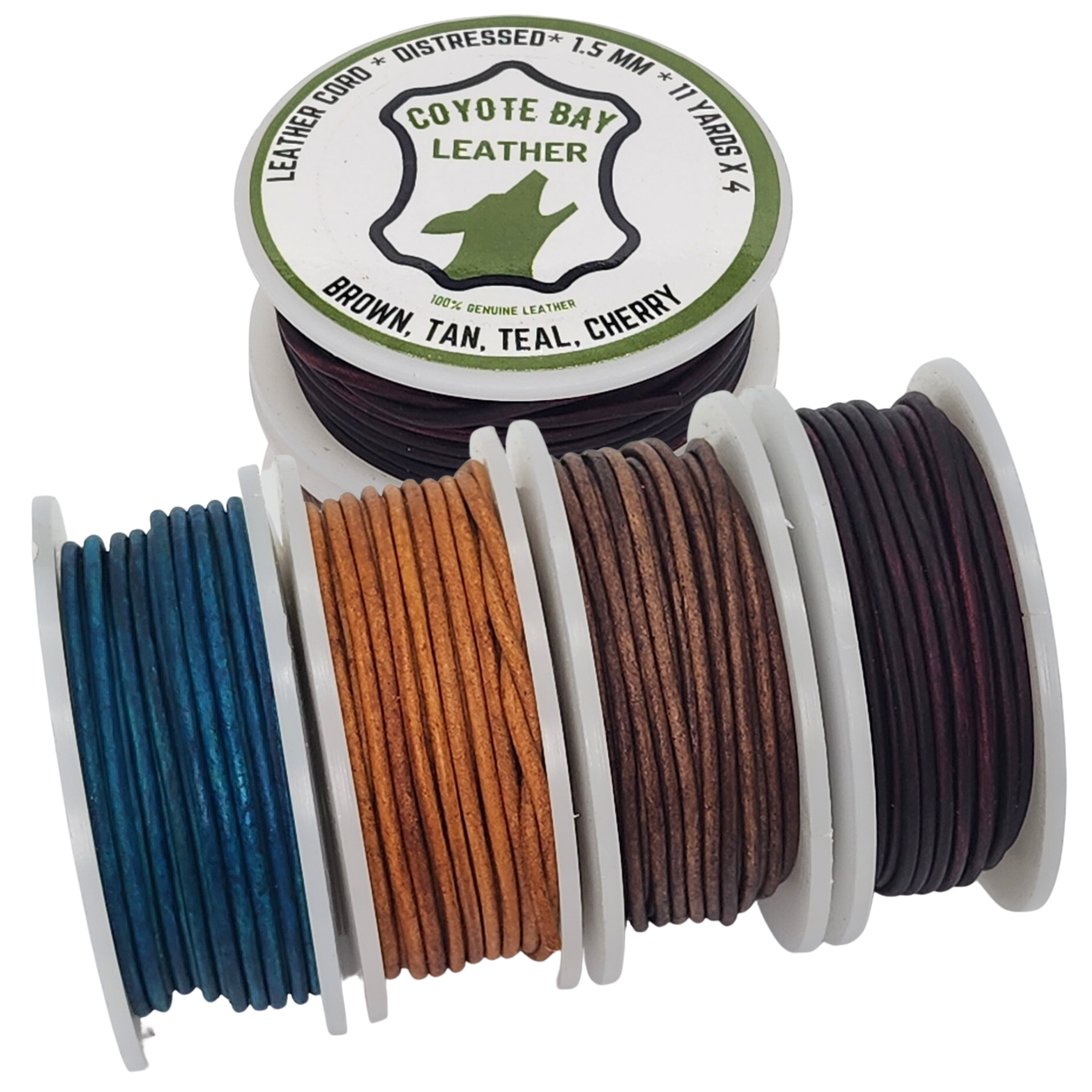 Round Leather Cords Distressed, 4 Colors: Brown, Tan, Teal, and Cherry