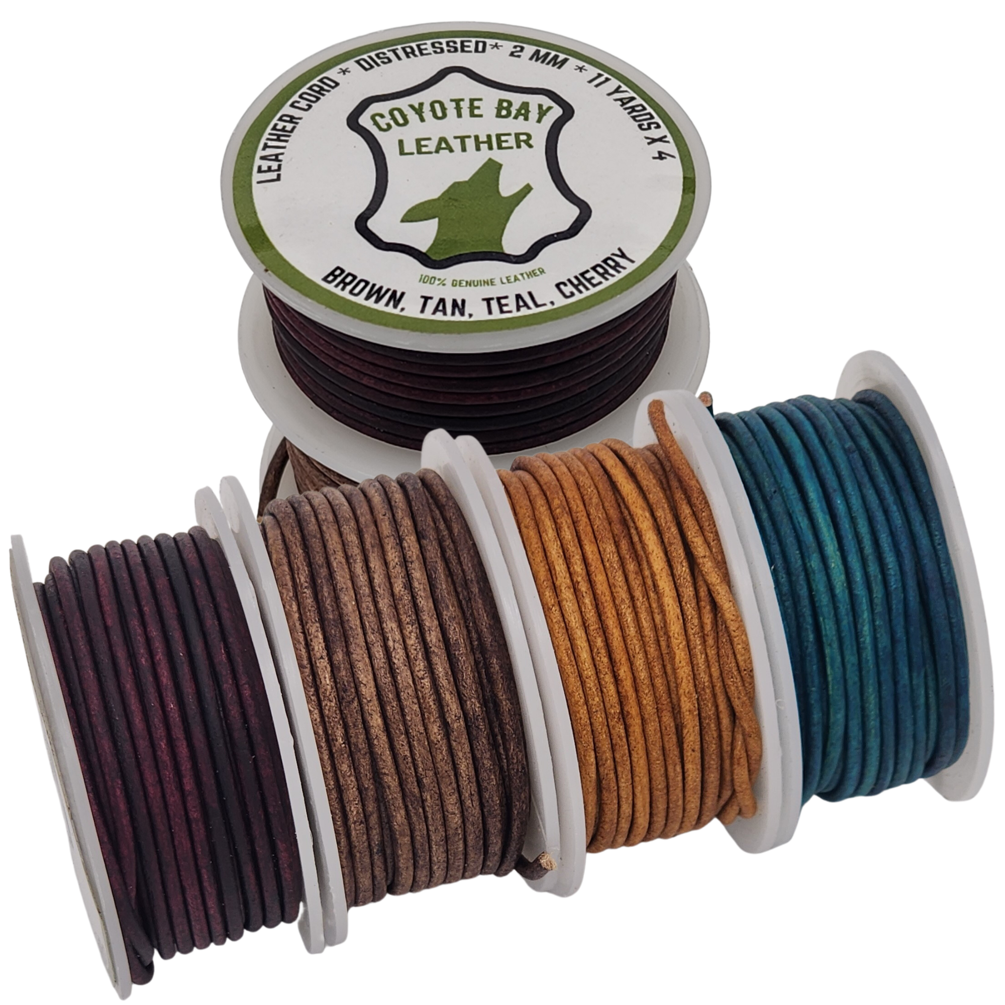 Round Leather Cords Distressed, 4 Colors: Brown, Tan, Teal, and Cherry
