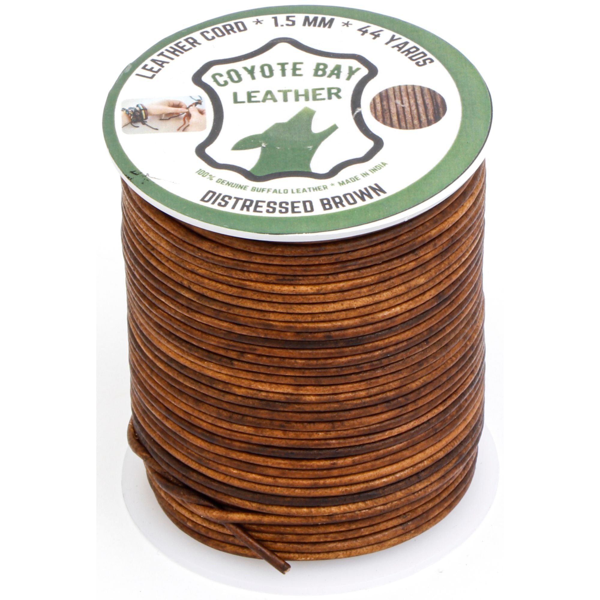Round buffalo leather cord, distressed finish, brown, 1.5 mm