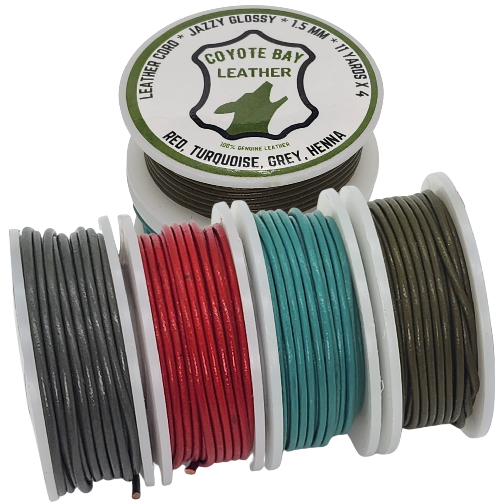 Round Leather Cords in Glossy Finish, 4 Southwestern Colors: Red, Turquoise, Grey, Henna