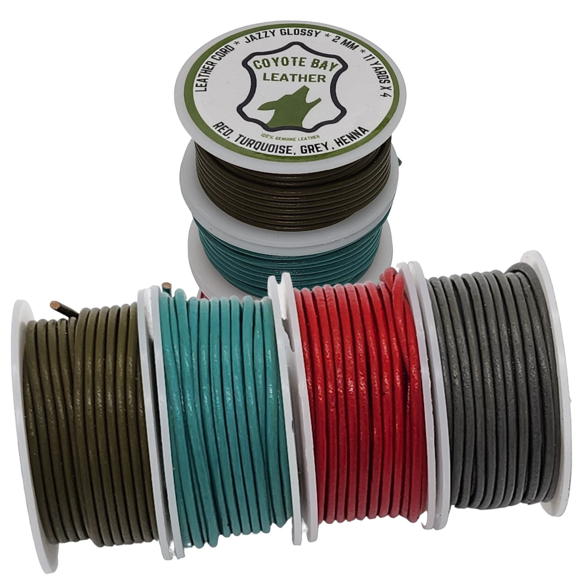 Round Leather Cords in Glossy Finish, 4 Southwestern Colors: Red, Turquoise, Grey, Henna