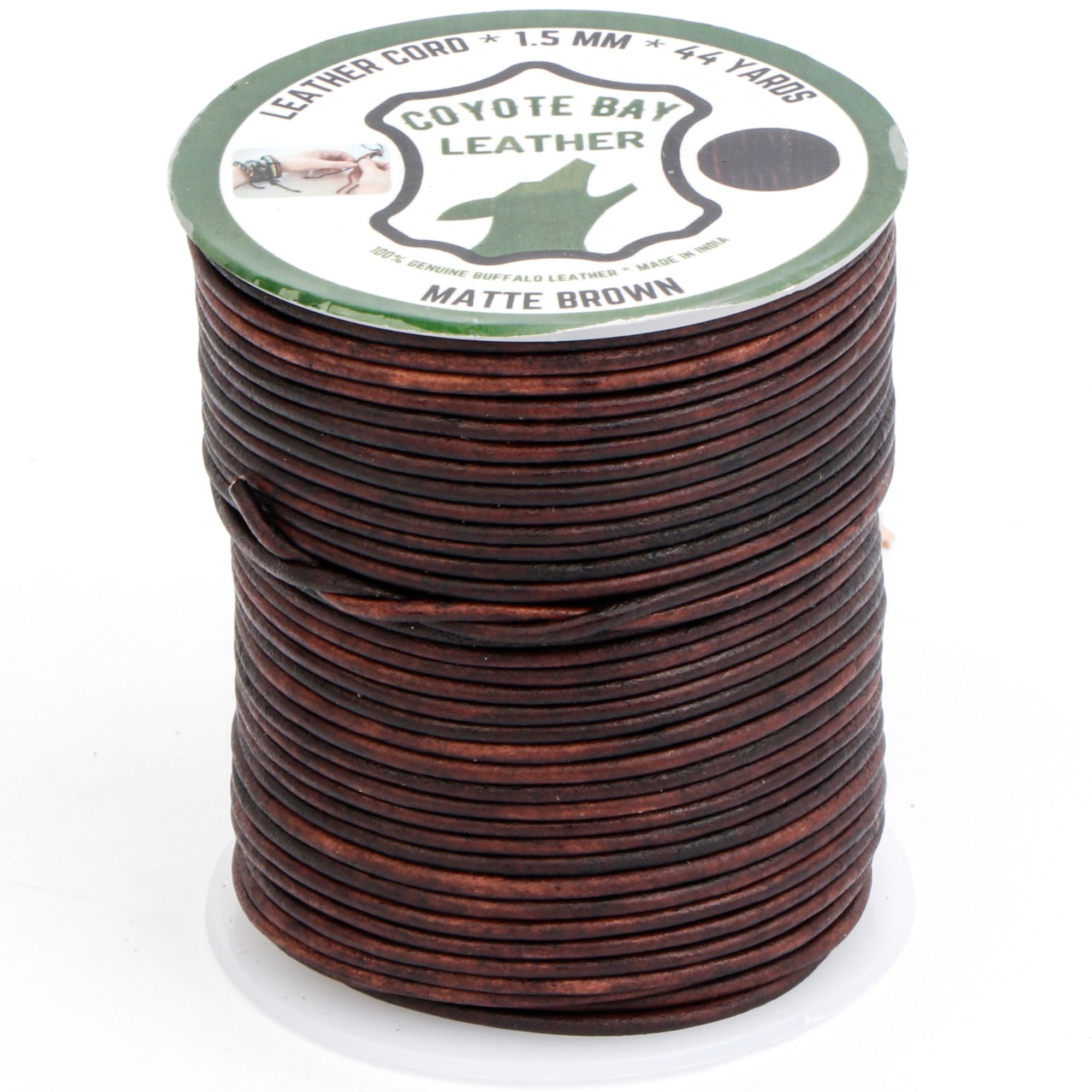 Round buffalo leather cord, matte finish, dark brown, 1.5 mm