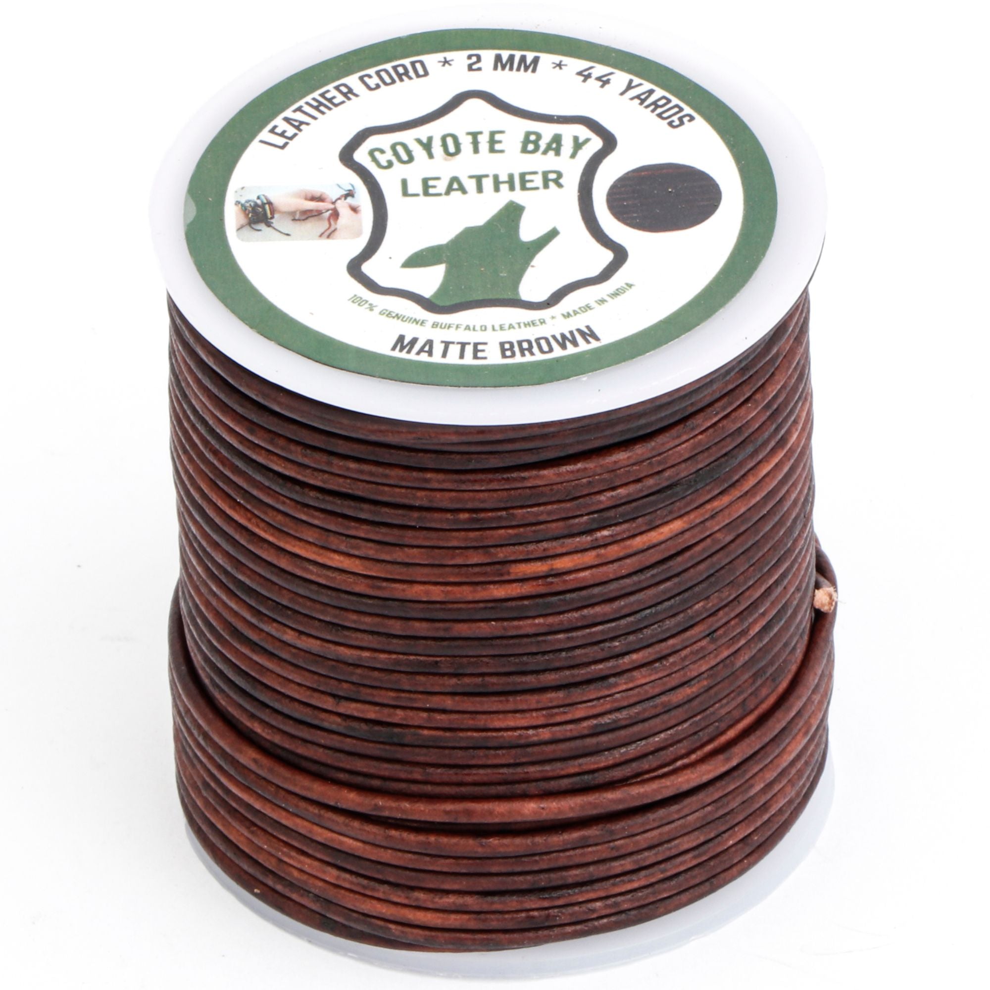 Round buffalo leather cord, matte finish, dark brown, 2 mm