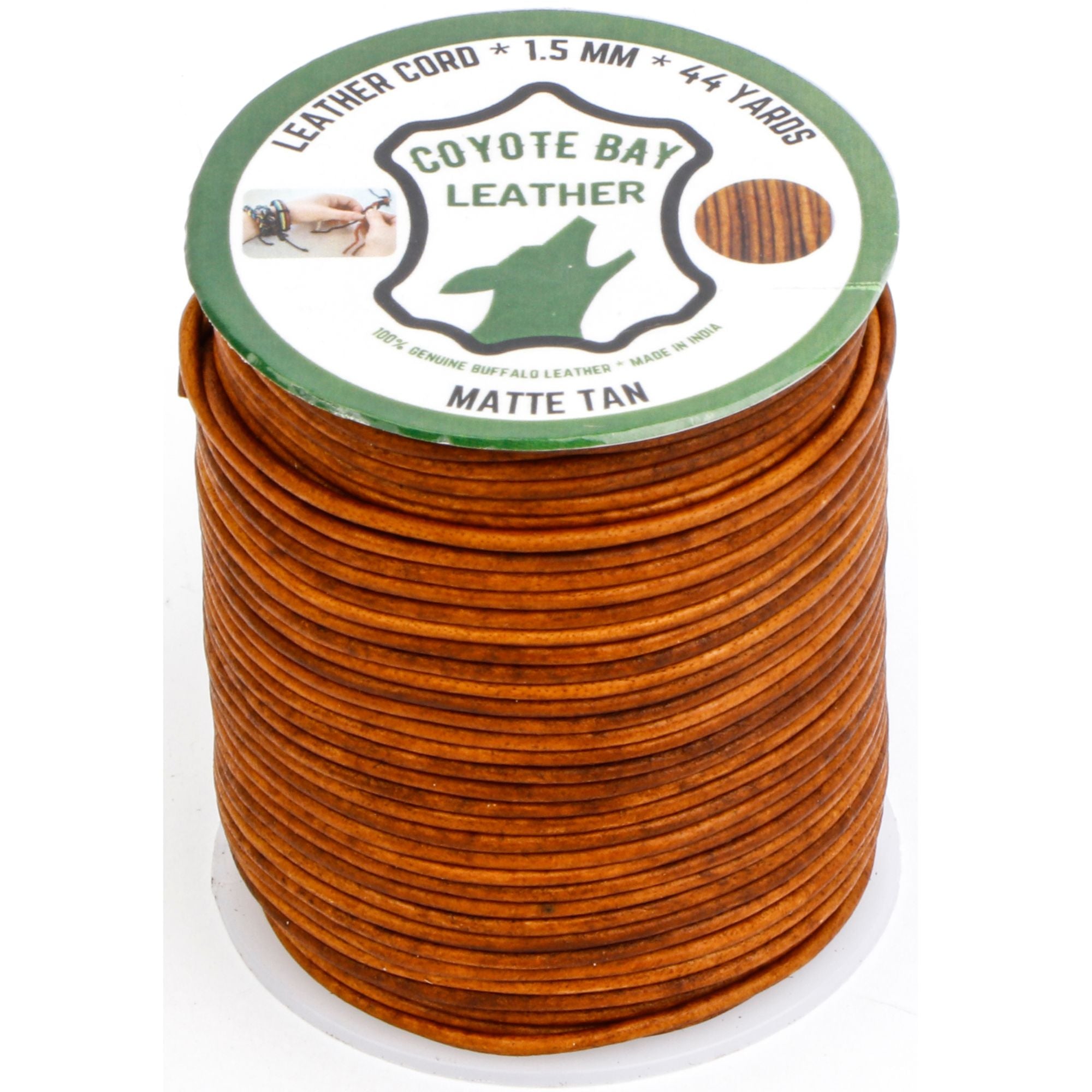 Round buffalo leather cord, matte finish, tan, 1.5 mm