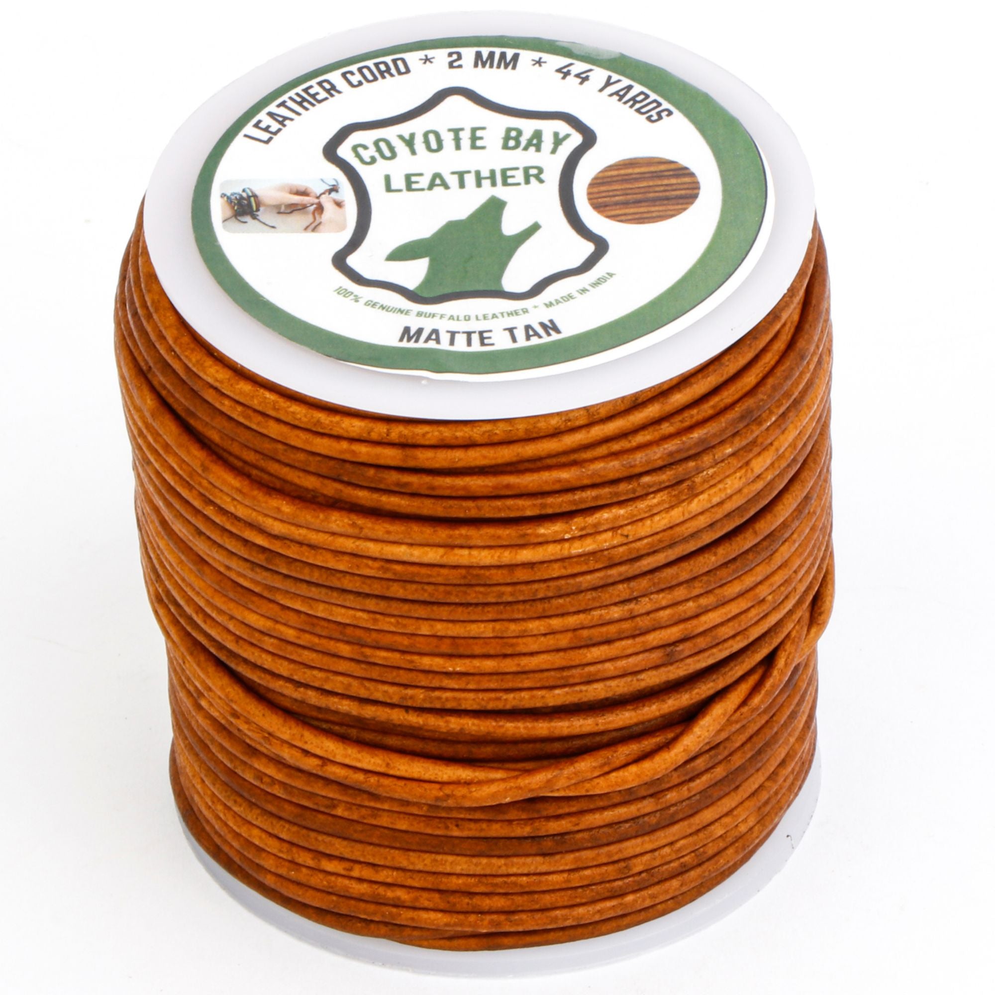 Round buffalo leather cord, matte finish, tan, 2 mm