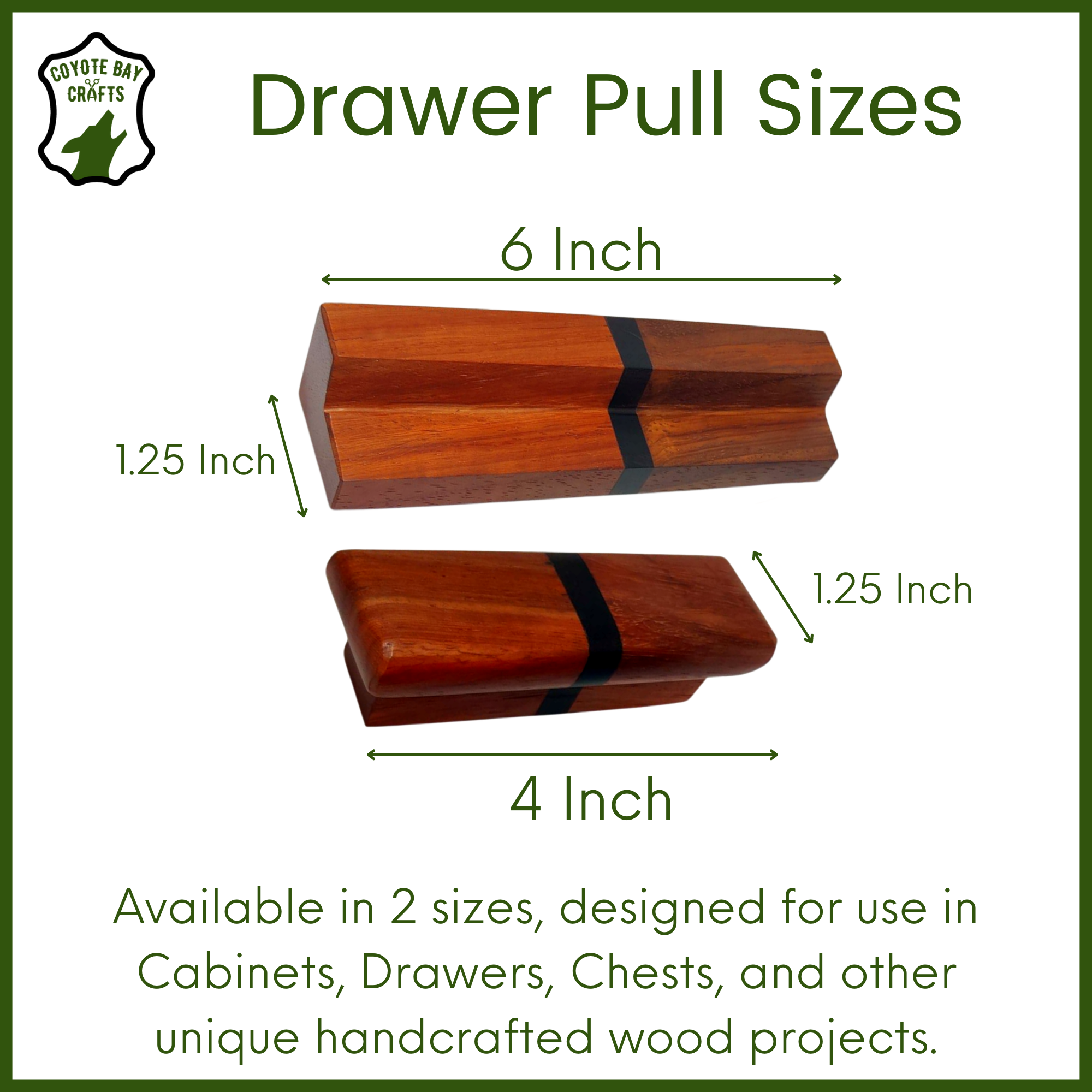 Handmade Wood Drawer Pulls, Padauk and Ebony, Pack of 2