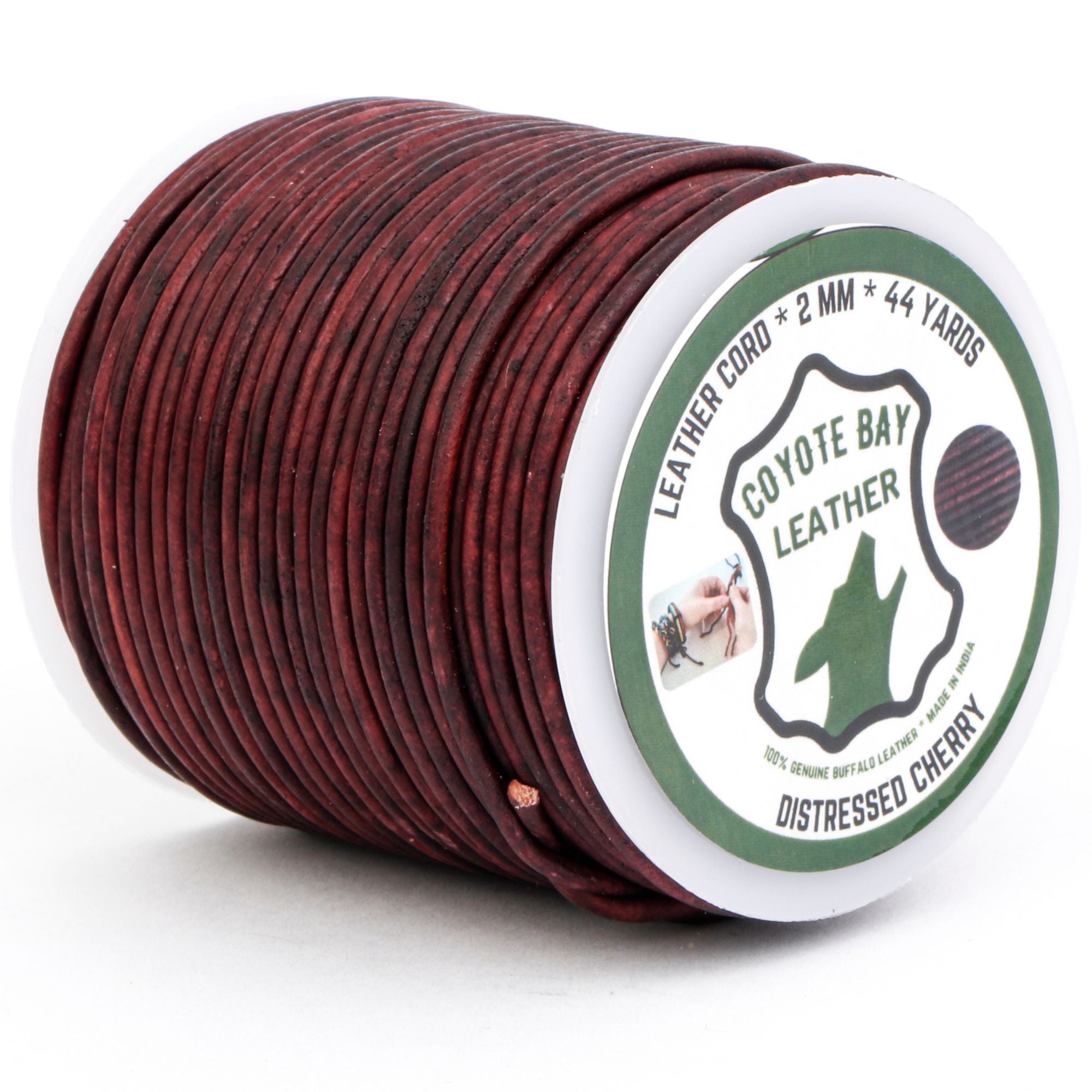 Round Leather Cords Distressed, 4 Colors: Brown, Tan, Teal, and Cherry