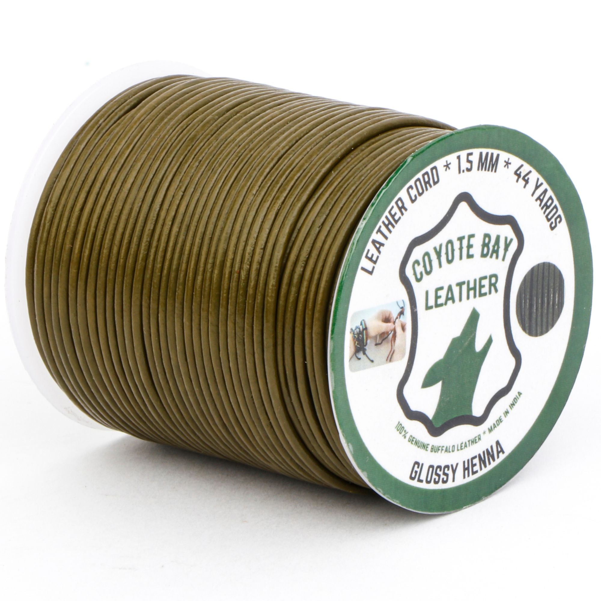 Round buffalo leather cord, glossy finish, henna, 1.5 mm