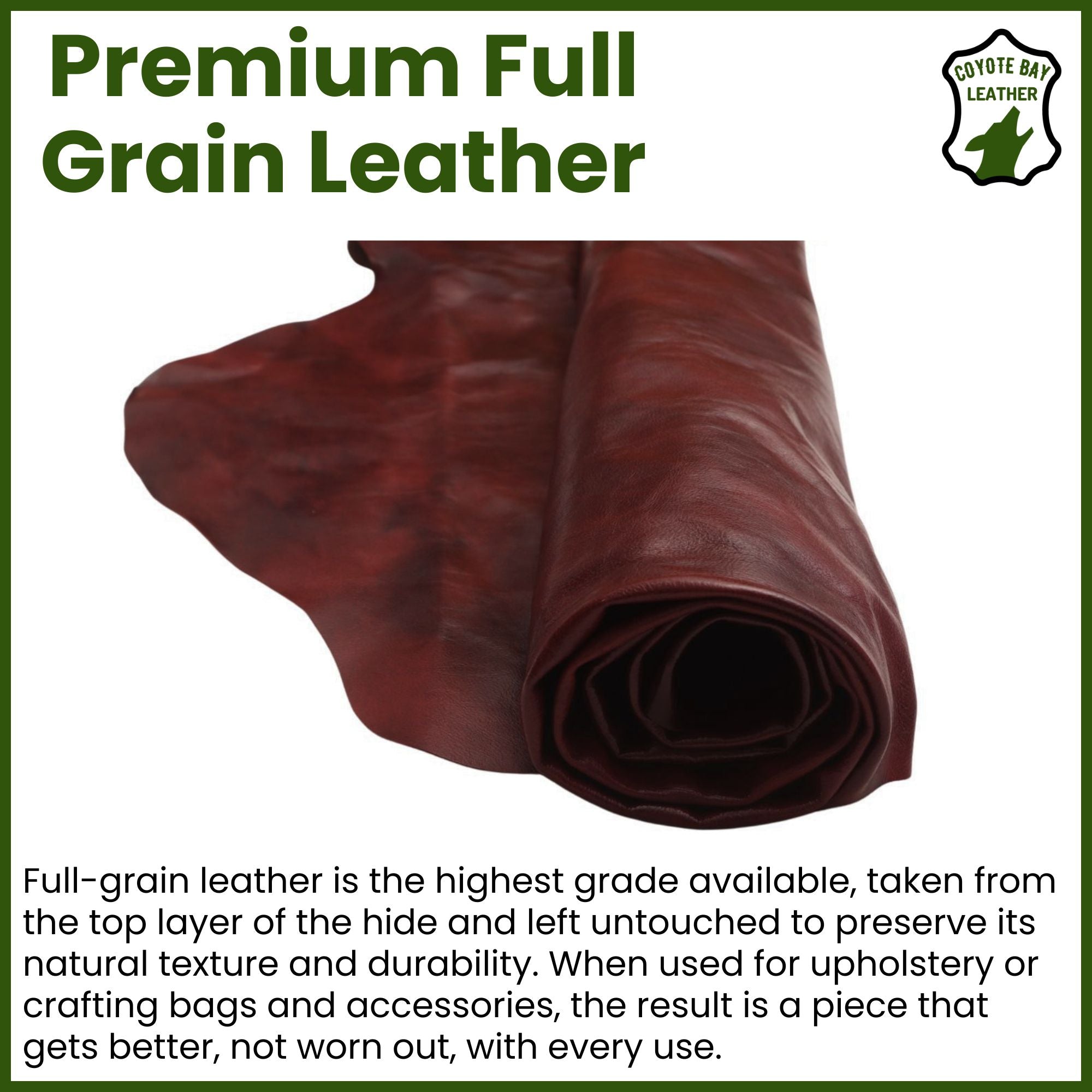 Full Grain Polished Buffalo Upholstery Leather Hide 40 sq ft Automotive Grade