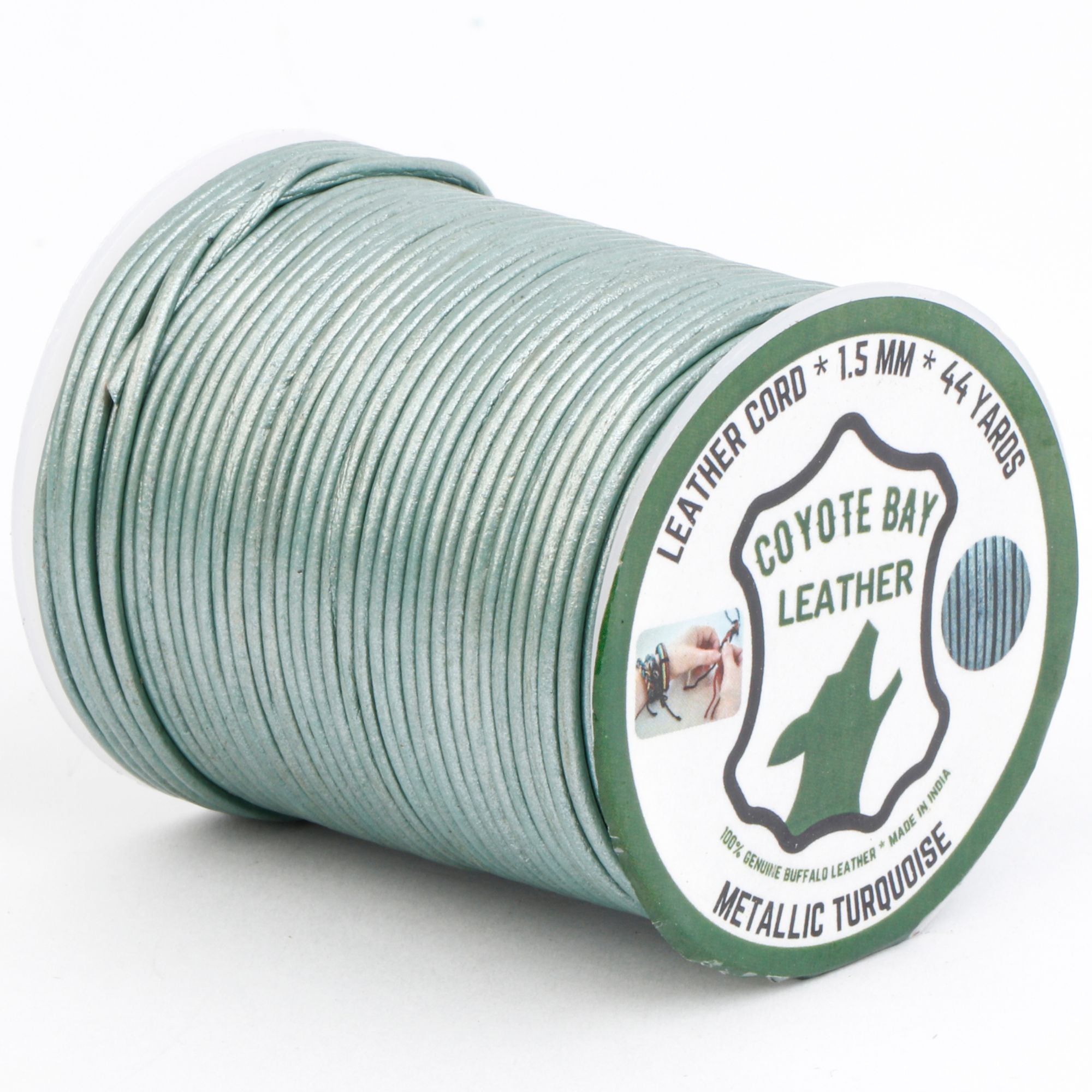 Round buffalo leather cord, metallic finish, turquoise, 1.5 mm