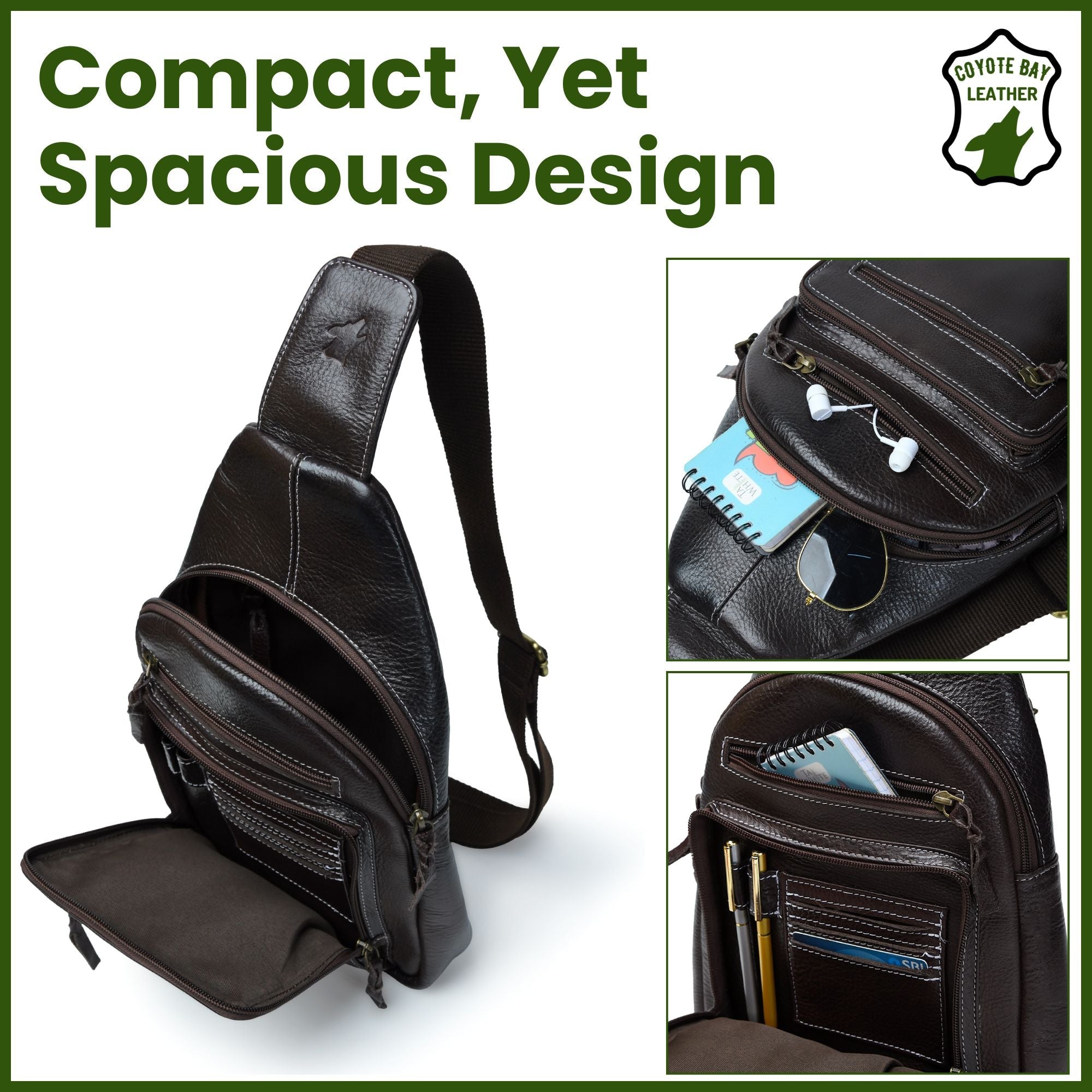 HideSling Premium Full Grain Leather Compact Sling Crossbody Bag for Travel Work Poker
