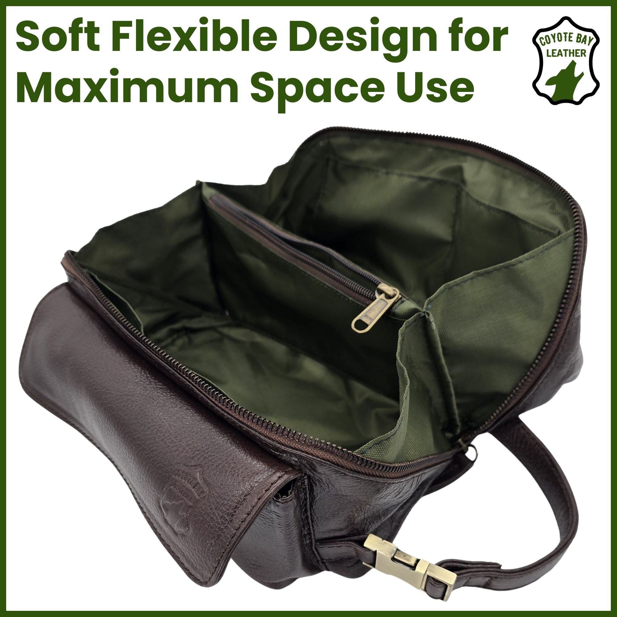 Flypouch Premium Full Grain Soft Leather Toiletry Bag, Makeup Bag, Travel Organizer Pouch, Shaving Kit, Cosmetics Bathroom Organizer
