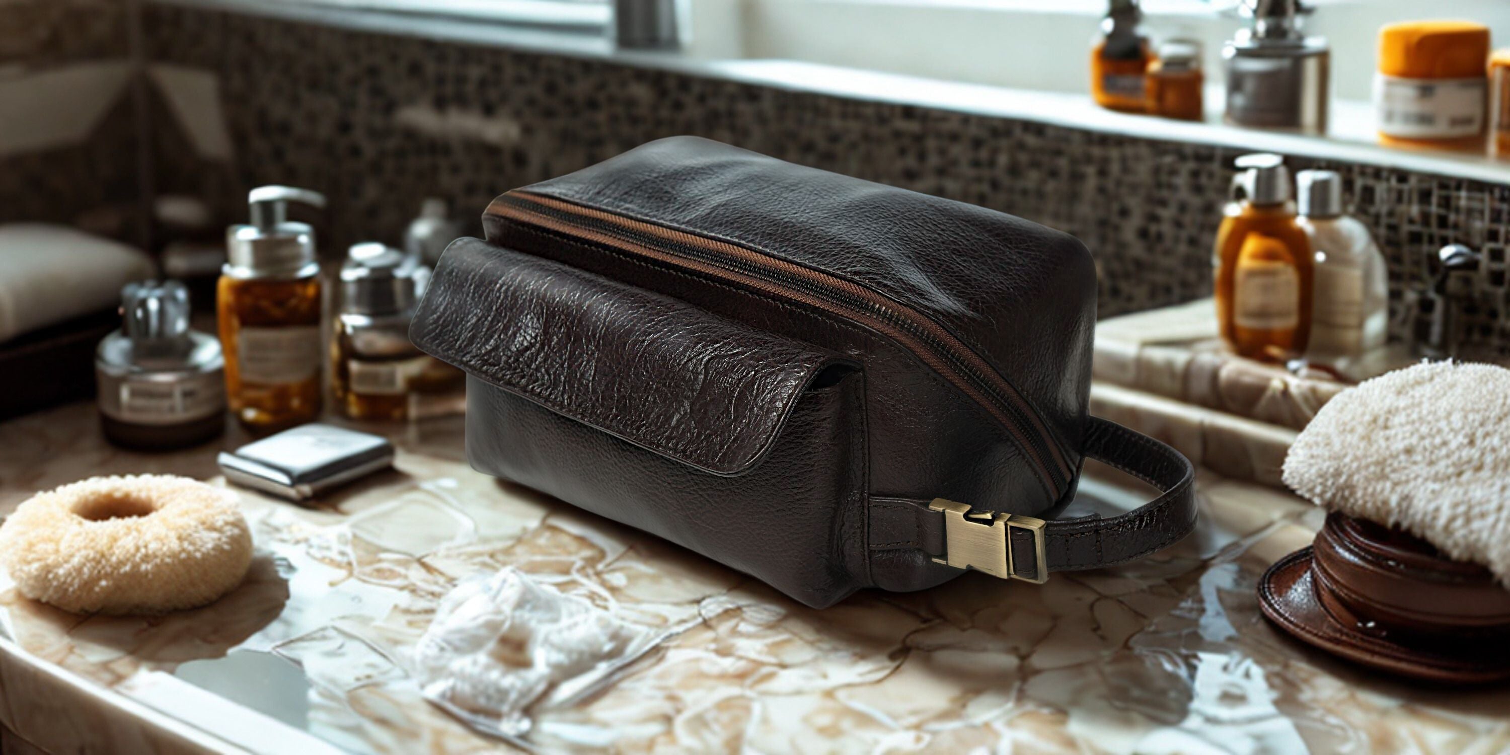 bag makeup travel kit Genuine Leather Cosmetic Monogramming is foil PAVILIA Hanging Toiletry Bag Women