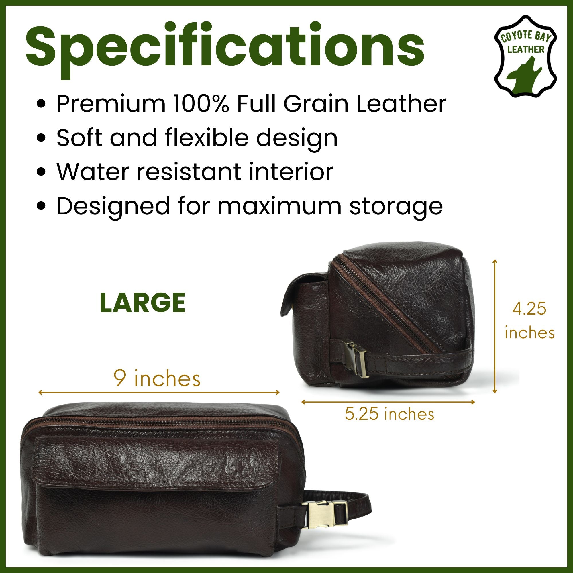 Flypouch Premium Full Grain Soft Leather Toiletry Bag, Makeup Bag, Travel Organizer Pouch, Shaving Kit, Cosmetics Bathroom Organizer