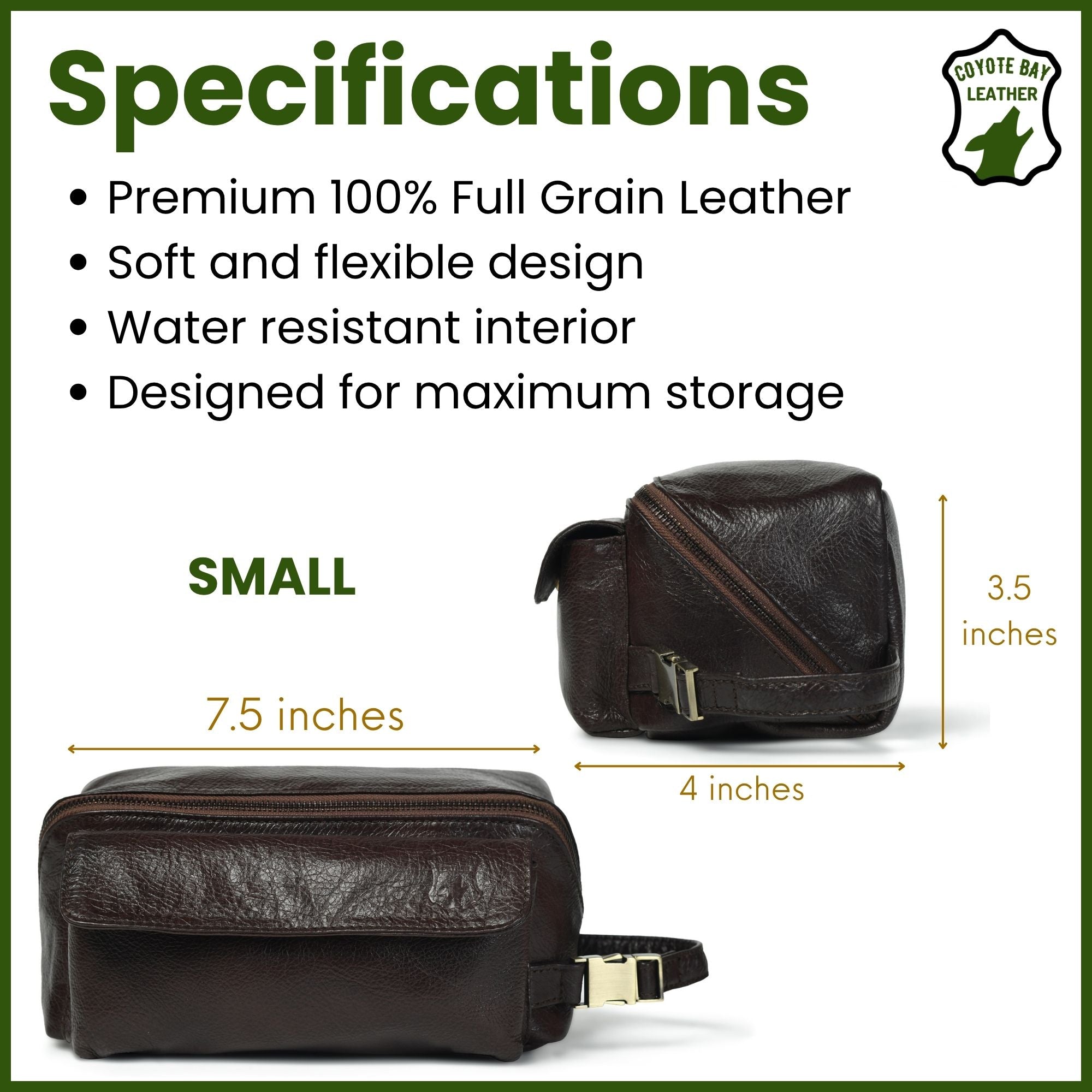 Flypouch Premium Full Grain Soft Leather Toiletry Bag, Makeup Bag, Travel Organizer Pouch, Shaving Kit, Cosmetics Bathroom Organizer